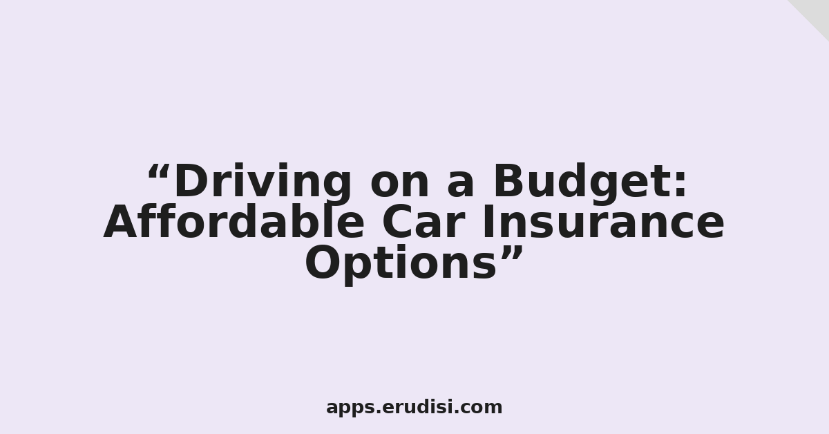 Driving on a Budget: Affordable Car Insurance Options